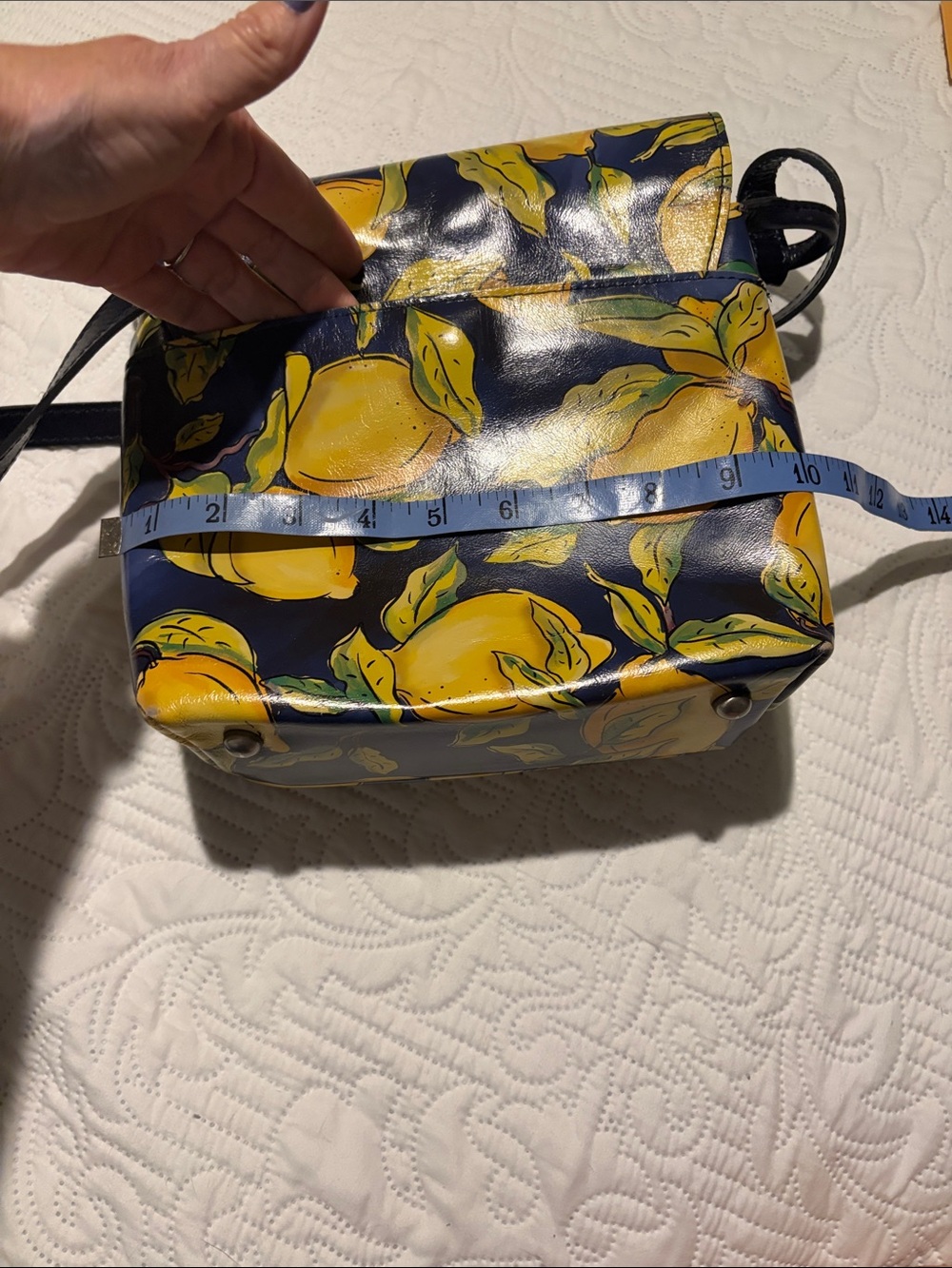 Patricia Nash Navy and Yellow Lemon Print Crossbody Bag - Picture 5 of 6
